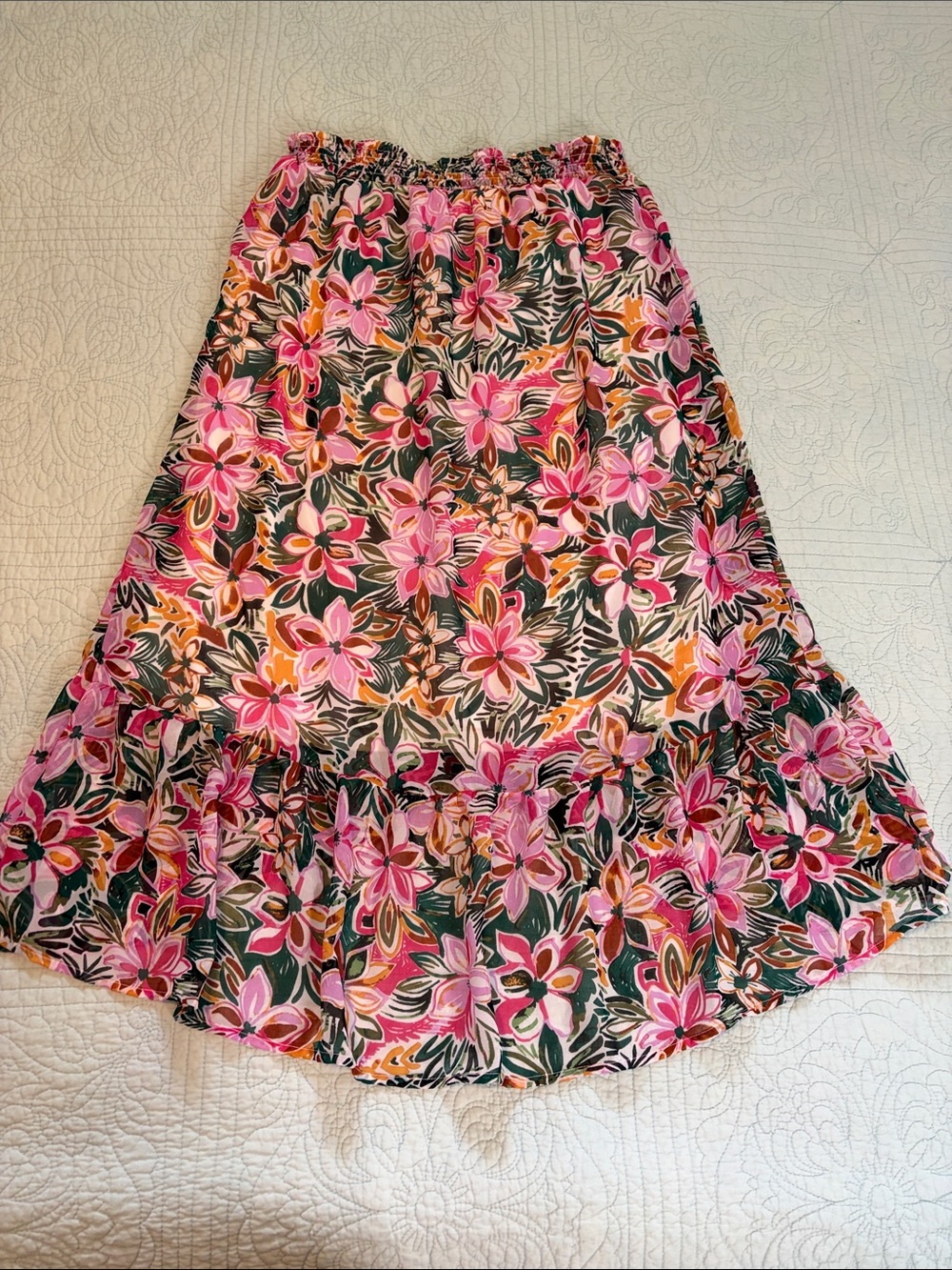 Marissa Olivia Pink Floral Tiered Maxi Skirt - High Low - Picture 3 of 3